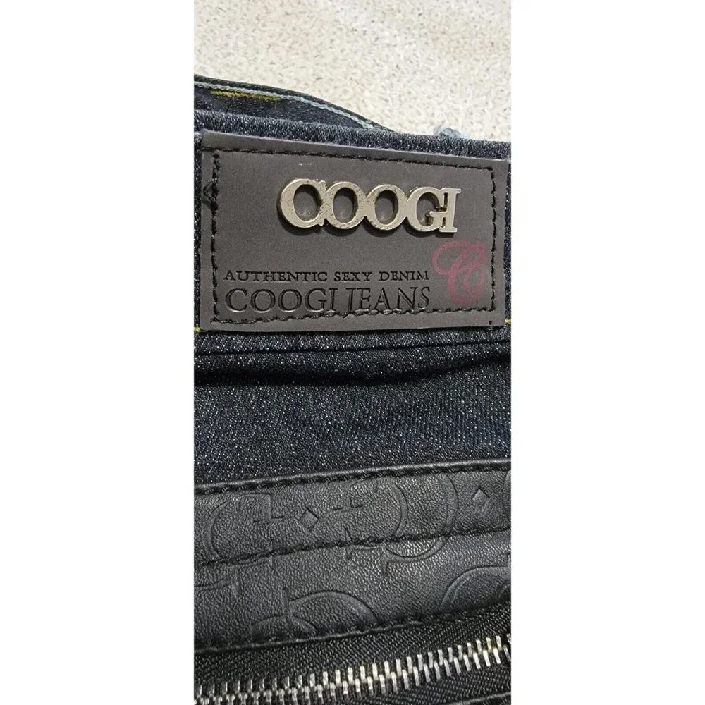 Coogi Women's Skinny Jeans Denim Faux Leather Pocket Blue Size 14W NEW with Tags